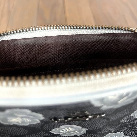 Coach Signature Rose Print Double Zip Crossbody Wristlet Bag Charcoal Sky 31855 - Picture 13 of 16